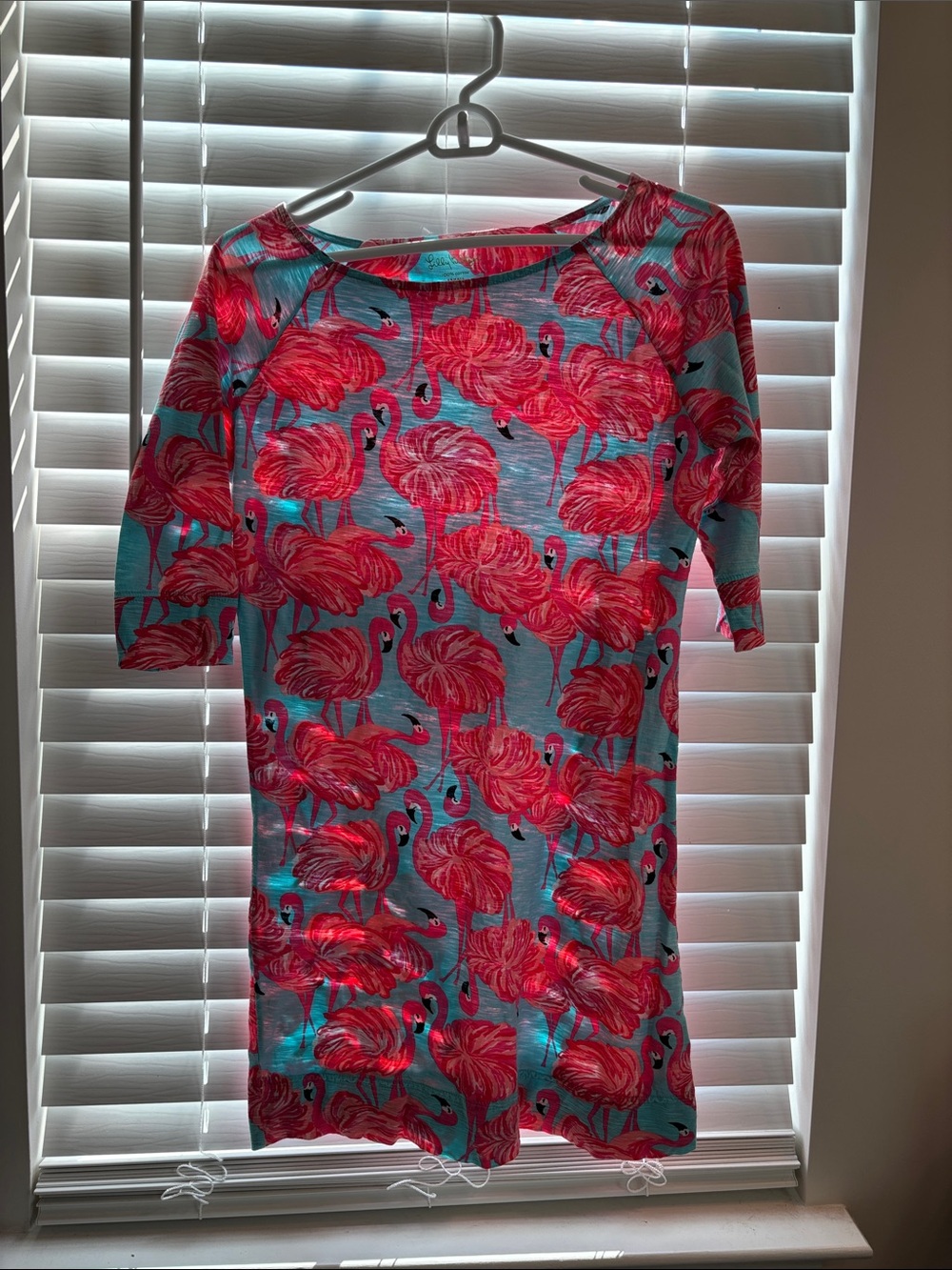 Lilly Pulitzer Pink Flamingo Print Midi Dress on Turquoise